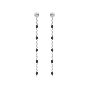 Boucles d’oreille en argent rhodié chaînette avec perles noires et fermoir poussette