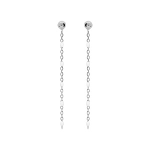 Boucles d’oreille en argent rhodié chaînette avec perles blanches et fermoir poussette
