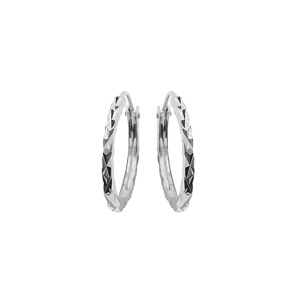 Créoles en argent platiné face plate diamantée étoile 15mm