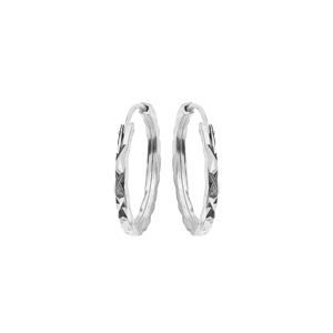 Créoles en argent platiné face plate diamantée étoile 17mm
