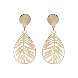 Boucles d’oreille en argent et dorure jaune goutte motif feuillage suspendue et fermoir poussette