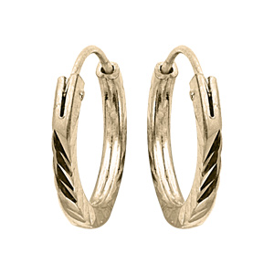 Créoles en argent et dorure jaune face plate diamantée striée 11mm