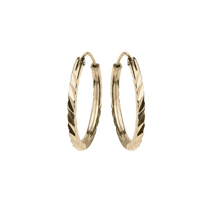 Créoles en argent et dorure jaune face plate diamantée striée 17mm