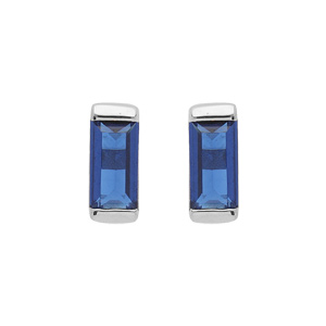 Boucles d'oreille en argent rhodié avec oxyde bleu rectangulaire et fermoir poussette