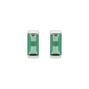 Boucles d’oreille en argent rhodié avec oxyde vert rectangulaire et fermoir poussette