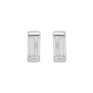 Boucles d’oreille en argent rhodié avec oxyde blanc rectangulaire et fermoir poussette