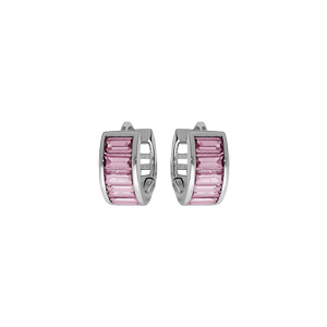 Créoles en argent rhodié articulée avec oxyde rectangulaire rose