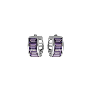 Créoles en argent rhodié articulée avec oxyde rectangulaire violet