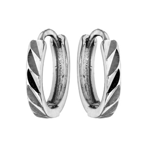 Créoles en argent rhodié fantaisies articulées diamantées en biais