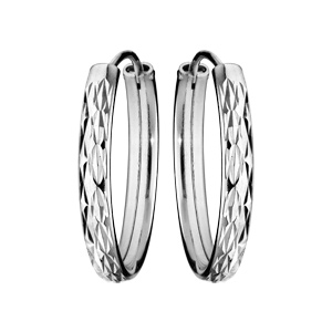 Créoles en argent rhodié fantaisie ruban diamanté large 23mm