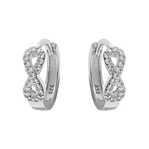 Créoles en argent rhodié articulée motif infini avec oxydes blancs sertis