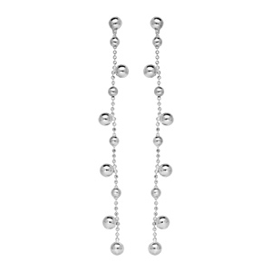 Boucles d'oreille pendantes en argent rhodié boules lisses et fermoir poussette