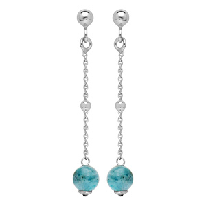 Boucles d’oreille en argent rhodié chaînette avec pierre bleu Hemimorphite et fermoir poussette