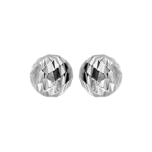 Boucles d'oreille en argent rhodié moyenne boule diamantée 6mm et fermoir poussette