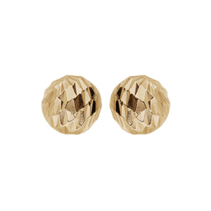 Boucles d’oreille en argent et dorure jaune boule diamantée 6mm et fermoir poussette