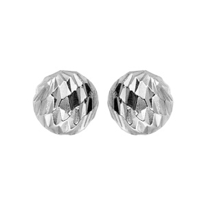 Boucles d’oreille en argent rhodié boule diamantée 8mm et fermoir poussette