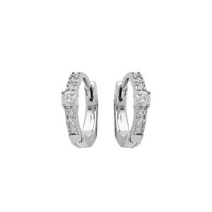 Créoles en argent rhodié 11mm rail d'oxydes blancs et 1 oxyde blanc serti