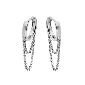 Créoles en argent rhodié 12mm avec double chaînette