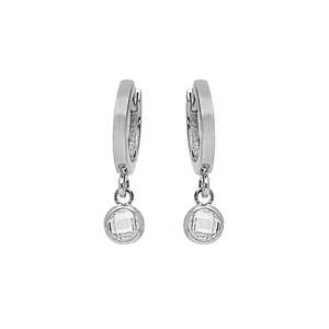 Créoles en argent rhodié articulée avec pampille oxyde blancs serti