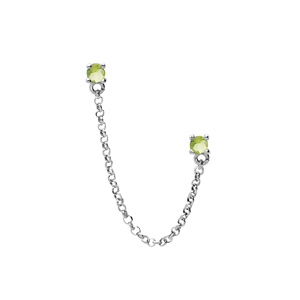 Boucles d'oreille Ear Cuff en argent rhodié double avec chaînette 2 oxydes Péridot véritable sertis 