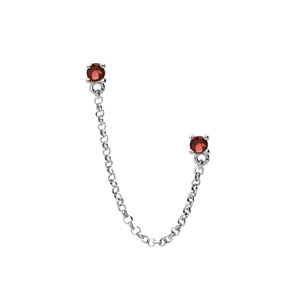 Boucles d'oreille Ear Cuff en argent rhodié double avec chaînette 2 oxydes Grenat véritable sertis (