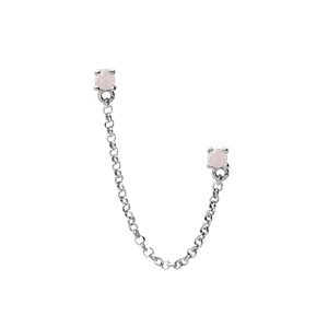 Boucles d'oreille Ear Cuff en argent rhodié double avec chaînette 2 oxydes Tourmaline rose véritable
