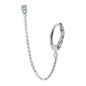 Boucles d'oreille Ear Cuff en argent rhodié pierre Topaze bleu véritable serti griffe avec chaînette