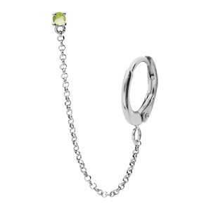 Boucles d'oreille Ear Cuff en argent rhodié pierre Péridot véritable serti chaînette et créole sur l