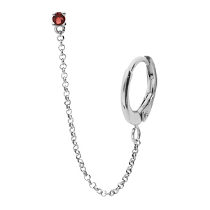 Boucles d'oreille Ear Cuff en argent rhodié 1 pierre Grenat véritable sertie chaînette et créole sur