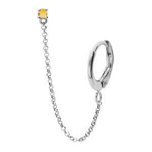 Boucles d'oreille améthyste en argent rhodié 1 pierre Citrine véritable sertie chaînette et créole s