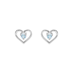 Boucles d'oreille en argent platiné coeur avec oxyde bleu ciel et fermoir poussette