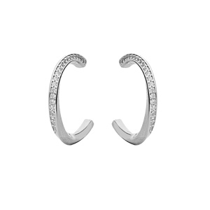 Créoles en argent rhodié ruban d’oxydes blancs sertis et fermoir poussette