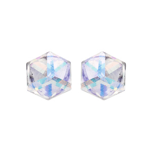 Boucles d'oreille en argent rhodié cube blanc et fermoir poussette