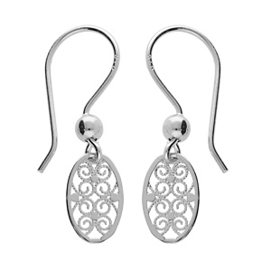 Boucles d'oreille en argent rhodié motif filigrane ovale et fermoir crochet