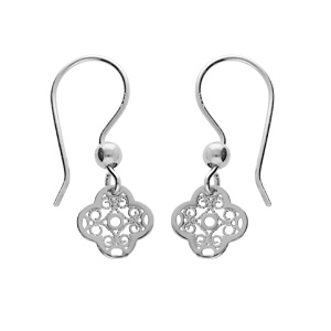 Boucles d'oreille en argent rhodié motif filigrane fleur ancienne et fermoir crochet