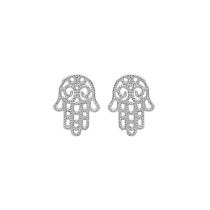 Boucles d’oreille en argent rhodié main de Fatma et fermoir poussette