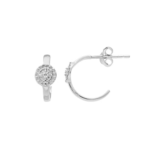 Créoles en argent rhodié avec pastille et oxydes blancs sertis et fermoir pousette