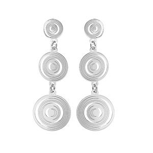 Boucles d'oreille en argent rhodié multi cercles en cascade et fermoir poussette
