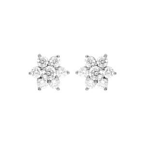 Boucles d’oreille en argent rhodié marguerite oxydes blancs sertis et fermoir poussette