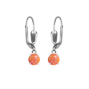 Boucles d’oreille en argent rhodié Opale orange de synthèse 5mm suspendue serti 4 griffes et fermoir dormeuse