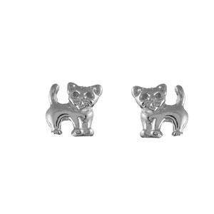 Boucles d’oreilles enfant en argent rhodié chaton et fermoir poussette