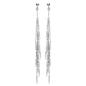 Boucles d'oreille pendantes en argent rhodié chaînettes et petites boules fermoir poussette