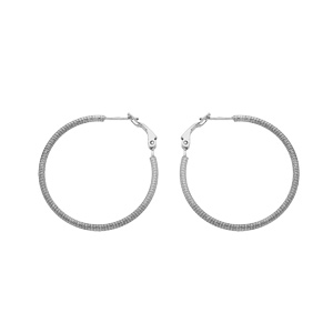Créoles en argent rhodié diamantée 30mm et fermoir cliquet