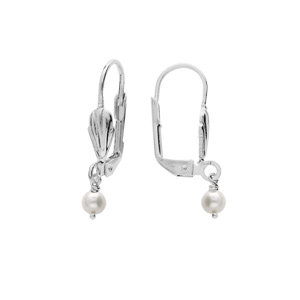 Boucles d'oreille en argent platinium avec Perle de culture d'eau douce 4mm et fermoir dormeuse