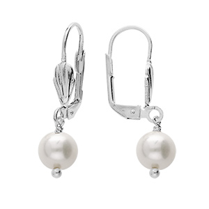 Boucles d'oreille en argent platinium avec Perle de culture d'eau douce 8mm et fermoir dormeuse