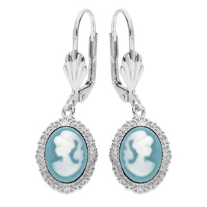 Boucles d’oreille en argent rhodié Camée bleu et fermoir dormeuse