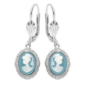 boucles d'oreille en argent rhodié camée bleu et fermoir dormeuse