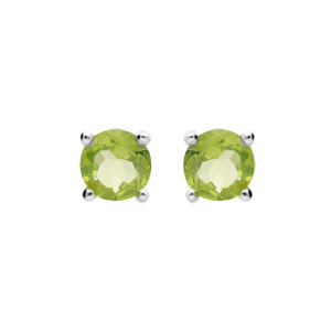 Boucles d’oreille en argent rhodié avec véritable pierre Peridot 4mm et fermoir poussette
