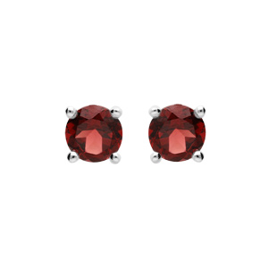 Boucles d’oreille en argent rhodié avec véritable Grenat 4mm et fermoir poussette