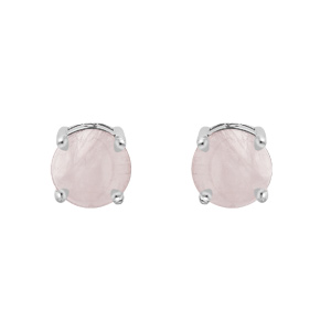 Boucles d'oreille en argent rhodié avec véritable Quartz rose 4mm et fermoir poussette